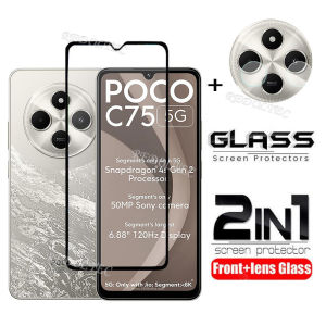 For POCO C75 2 in 1 Screen Protector+ Protector Full Cover Full Glue Xiaomi POCO C75 C 75 Tempered Glass Film Protection With Camera Flim Protection