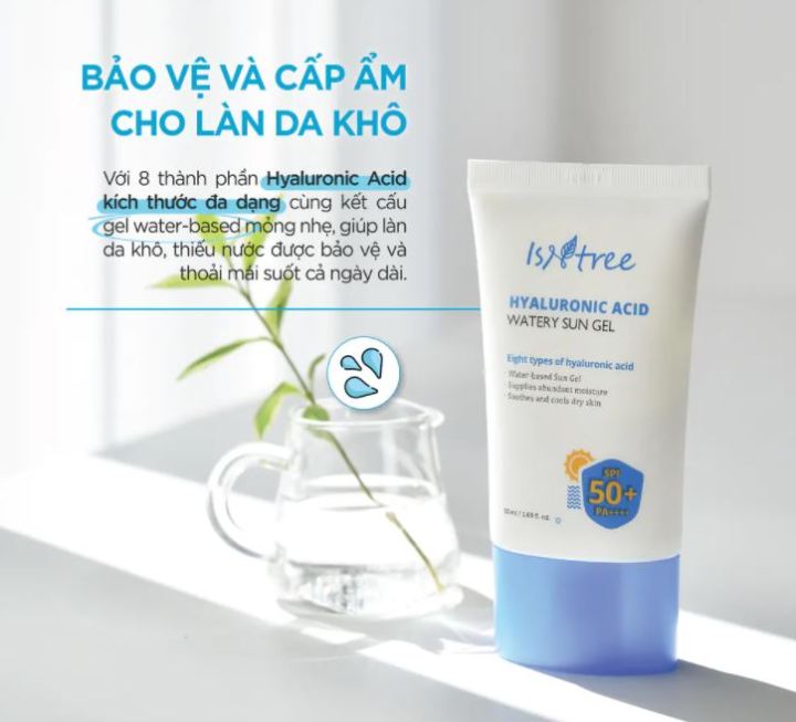 [Hàng có sẵn] Kem chống nắng hóa học dạng gel Isntree Hyaluronic Acid Watery Sun Gel 50ML [GLOW BEAUTY]