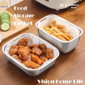 Vision Kitchen Oil Drain Basket Stainless Steel Oil Filter Frying Basket Corner Storage Basket Organizer In-Sink Strainer Kitchen Drain Basket Vegetable Shelving Suction Cup Soap Sponge Rack Storage Tool