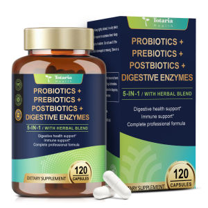 Totaria Probiotic and Prebiotic 60 Billion CFU Capsules Formulated with Postbiotics & Digestive Enzymes Gut Health Dietary Supplement for Digestive Balance 120 Capsules