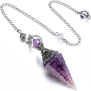 SHUSHABA Yoga Pendant Natural Chips Pendulums Dowsing Hexagonal Cone Witchcraft Pendulo Necklace Accessories Spiritual Crystal Pendulum Women