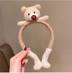 F4 Bando Bulu Boneka Beruang Bandana Bulu Korea Impor Plush Bear Fluffy Faux Fur Ball Headband AR20