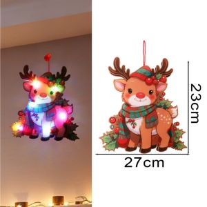 YESPERY LED Glowing Christmas Door Hanger 3-mode Colorful Lighting Pendant Festive Santa Snowman Wreath Door Sign Christmas Decoration