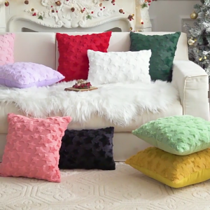Seasonal Symbol Textured Furry Pillow Cover Breathable Fabric Sofa Bed Chair Seasonal Accent
