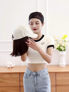 Straight Short Bob Wig Baseball Wig Hat Baseball Cap Hair Wig Hats With Hair Baseball Cap With Hair Extensions For Women