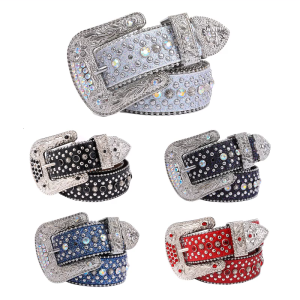 Rhinestones Belt for Men Women Western Cowboy Cowgirl Bling Studded Leather Belt for Jeans Pants Dresses