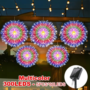 WildPioneer 5Pcs Solar Firework String Lights 300 LED 8 Modes Auto On Off Hanging Copper Wire Outdoor Garden
