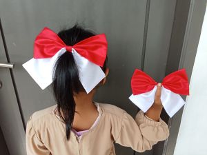 Ikat Rambut Pita Korea Pita Merah Putih