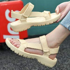 [Free Shipping] WomenS Fashion Sandals Slippers Fashion Beach Shoes Outdoor Summer Large Size Lightweight Magic Buckle Solid Color Heel