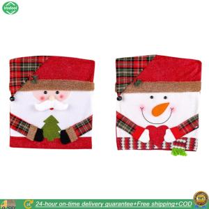 [New] 2Pcs Christmas Chair Covers Santa Snowman Chair Back Cover Xmas Dining Chair Covers for Kitchen Dinning Room Holiday Party Decor