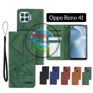 Case Flip Magnet Oppo Reno 4f Casing Dompet Wallet Cover Laether Premium Kulit