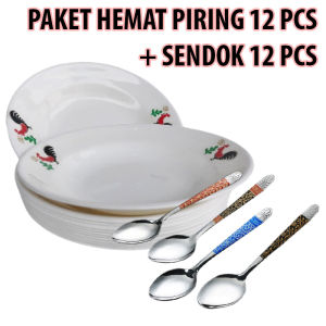 Paket Hemat Piring + Sendok Makan Batik Stainless Stell 24 Pcs Berat 1 Kg