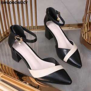 Sandal Heels Bapau Hak Tahu Chunky 5 cm Variasi Mutiara Samping Sandal Selop Wanita
