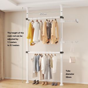 Clothes Hanging Rack Floor To Ceiling Adjustable Clothes Hanging Rack with Bars Metal Multi-pole hanger Coat Rack