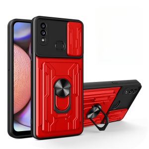 Armor Shockproof Card Slot Case For Samsung Galaxy A10S A20 A30 A30S A50 A50S Car Magnetic Ring Stand Slide Camera Protect Cover