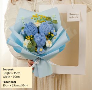 Crochet Flower Bouquet Handmade Knitted Flower Artificial Bouquet Sunflower Tulip Rose Bouquet Mothers Day Birthday Graduation Celebration Bouquet