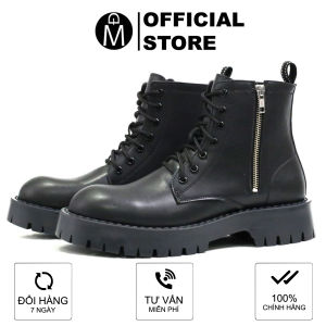 Giày chunky combat boots da thời trang MĐ G1111 da lì chống nhăn khóa kéo phiên bản đế chunky cao cấp