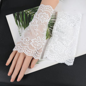 1 Pair Short Arm Sleeves Lace Gloves Ultra-thin Elasticity Sun Protection Arm Cover for Summer Arm Cuffs Driving Sleeves