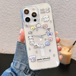 CrashStar MagSafe Cute Cartoon Transparent Clear Soft Shockproof Phone Case For iPhone 15 14 Pro Max Plus 13 12 11 Pro Max Wireless Charging Phone Casing Cover With Full Cover Lens Camera Protection