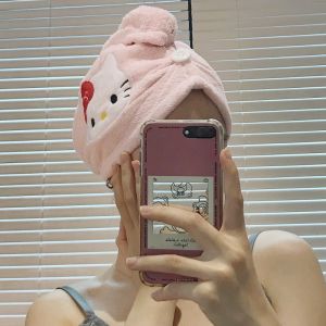 Sanrio Soft Hello Kitty Kuromi My Melody Towels Shower Cap Towel Bath Hats for Women Dry Hair Cap Quick Drying Soft for Girl Towel