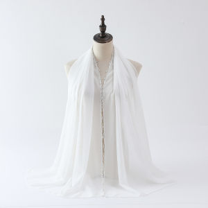 New Chiffon Hijab with Pearl Chain Beaded Wedding Shawl Chiffon Beaded Plain Hitam Heavy Chiffon Premium