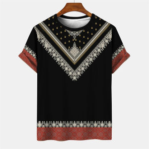 [Local Stock] HBESTY Halloween Christmas Summer Mens Vintage T-shirt African Tradition Stripe Printed T Shirts Casual O-Neck Short Sleeve Tees Street Fashion Loose Tops