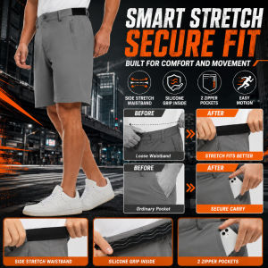 Mens Business Stretch Shorts Quick Dry Golf Casual Performance Shorts Premium Bottoms