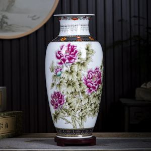 36CM เครื่องประดับตกแต่งบ้าน แจกันเซรามิก พร้อม ฐานไม้สไตล์จีน ห้องนั่งเล่น ของ ขวัญ ขึ้น บ้าน ใหม่ ใช้สรรค์ ให้ผู้ชมสร้างสรรค์