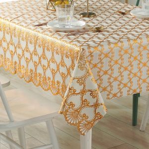 PVC Long Tablecloth Waterproof Oil Resistant Sunflower Hot Stamping Printed Dining Table Cloth Cover 4/6/8/10 Seats