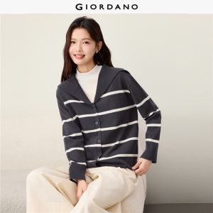 Giordano Beau Monde Women Sailor collar striped relaxed cardigan Free Shipping 13356653
