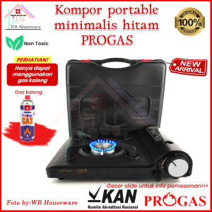 Kompor gas portable stainless minimalis + koper PROGAS/portable Stove 1 tunggu Hitam