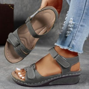 [Free Shipping] Vintage-Style Plus-Size Wedge Sandals For Women In Stock Now.New Summer Collection Featuring Platform Soles Hollowed-Out Designs And Open-Toe Roman Sandals