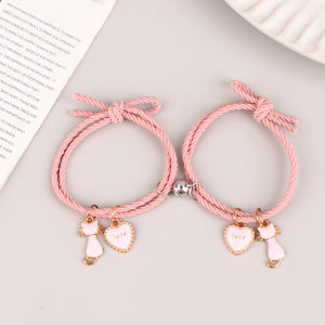 [fenggongshuode] 2Pcs Phim Hoạt Hình Từ Vài Vòng Đeo Tay Với Mèo Tình Yêu Trái Tim Mặt Dây Chuyền Dễ Thương Cùng Hấp Dẫn Tình Bạn Dây Quà Tặng Cho Bạn