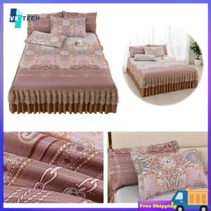 [ VKTECH ] 3pcs Wedding Bedspread Mattress Cover with 2 Pillowcases Bed Sheet Set Elegant Home Decoration