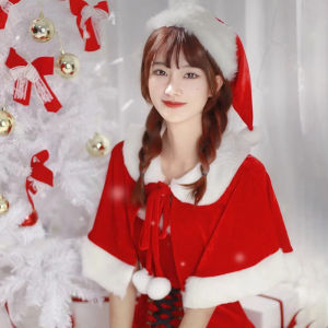 เสื้อผ้าเด็กคริสมาสต์เสื้อคลุมคริสมาสต์เสื้อคลุมคริสมาสต์ผ้าคลุมไหล่ชุดซานตาคลอสหญิงกำมะหยี่หมวกคริสต์มาส