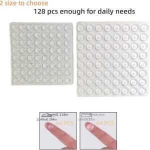128pcs Clear Rubber Feet Bumper Pads Self Adhesive Cabinet Door Coasters Bumpers Buffer Pads Small Silicone Non Slip Noise Dampening Rubber Stops For Furniture Drawers Wall Protectors