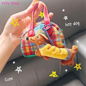 💕 YoYo Shop 💕 Kawaii Dachshund Plush Doll Cartoon Stuffed Puppy Keychain Pendant Backpack Charm Lovely Bag Hanging Decoration Kid Gifts