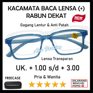 BISA COD - Kacamata Baca Lensa Plus Rabun Dekat - Ready Ukuran (+) 1.00 SAMPAI (+)3.00 - Model Kekinian Dengan Warna Biru Soft - Cocok Untuk Pria Dan Wanita - FREE CASE