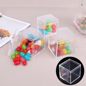 YESPERY Acrylic Square Candy Boxes With Lid Clear Organizer Small Gift Packing Box Chocolate Cookie Pastry Container Jewelry Storage [Free Sticker]