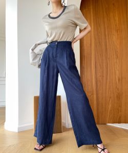 Alisa.Sonya Palazzo Dài Eo Cao Quần Legging Rộng Kiểu Hàn Quốc Mới Cắt Thẳng Rộng Giặt Quần Linen Cho Nữ
