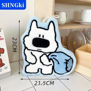 SHNGki Dễ thương con chó con Khăn Tay San Hô lông cừu hấp thụ nước mạnh khăn tắm dày mềm khăn tay nhà vệ sinh nhà bếp