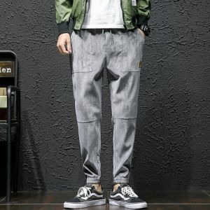 Plain Corduroy fabric Elastic waist Jogger pants Four pockets Casual Ankle Trousers