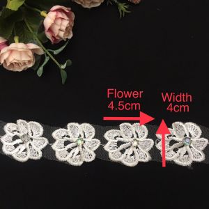 0292_50cm 10x Flowers Boeder Lace Flowers with Glass Rhinestones for SewGlueCraftDoor Gift Wedding Décor Applique