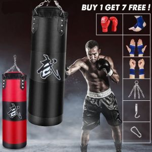 COOLSOO PU Leather Punching Bag Red Black with Gloves Training Bag Durable Oxford Cloth Boxing Sandbag Adult Kids