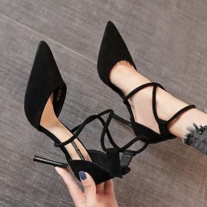 Free Shipping Pointed-Toe High Heels WomenS Spring New Collection Criss-Cross Strap Flats Suede Thin Heels Shallow-Toe WomenS Shoes Summer Sandals