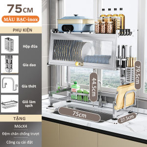Gslife Kệ Để Chén Đĩa Inox Có Nắp Đậy Thông Minh Trên Bồn Rửa Bát Kệ Tủ Nhà Bếp 2 Tầng