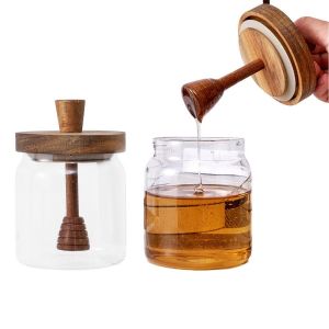 MAGIC Airtight Honey Pot Lid Wooden Honey Dipper Honey Dispenser Convenient Regular Mouth Honey Jar Dipper Set Home