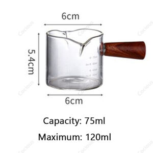 Gelas Ukur Kaca ถ้วยกาแฟเอสเปรสโซ Cocious ขวดปากคู่หม้อแบ่งกาแฟด้ามไม้นมขนาดเล็กแก้ว