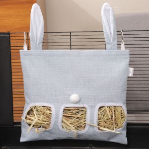 NOBLELYN Canvas Hanging Hay Bag Large Capacity Rabbit Ears Small Animal Feeder Bag 2/3 Holes Cage Accessories Bunny Guinea Pigs