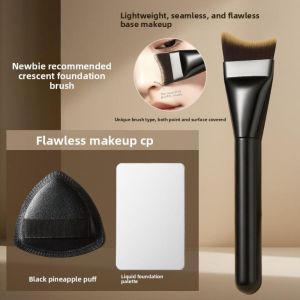 NEXTYOO 5pcs Flawless Finish Makeup Tool Kit Even Application Non Absorbent Mixing Palette Streak Free Crescent Foundation Brush